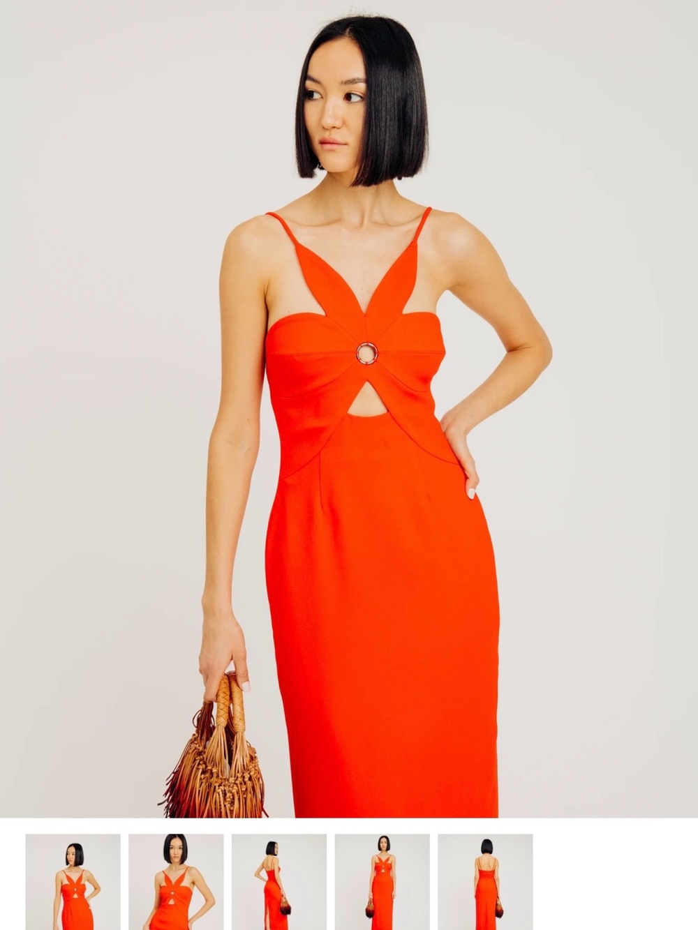 Torn by Ronny Kobo Red Cutout Midi Dress with Ring Detail